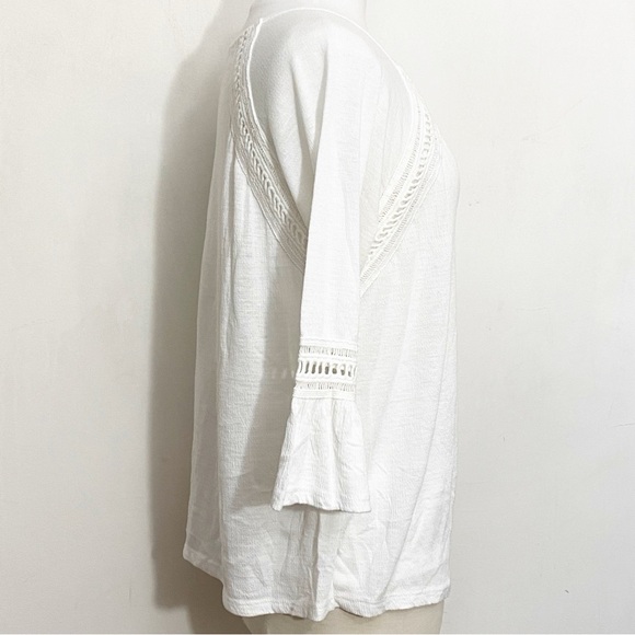 MASSINI boho crochet trim bell sleeves gauzy polyester rayon knit top blouse S - Picture 4 of 7